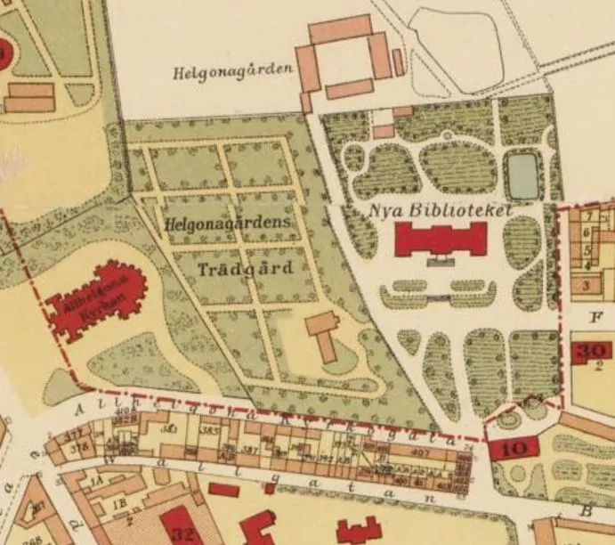 Detalj i karta över Lund 1907.